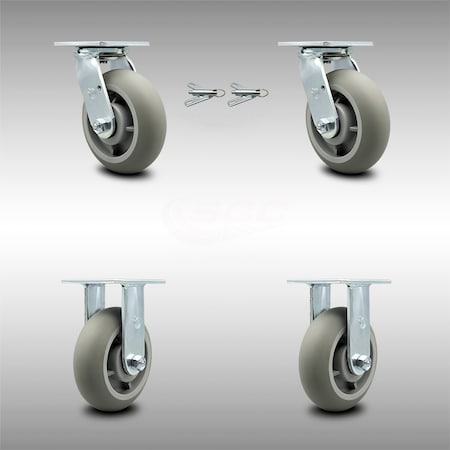 Service Caster 6 Inch SS Thermoplastic Caster Set with Ball Bearing 2 Swivel Lock 2 Rigid SCC SCC-SS30S620-TPRBD-BSL-2-R-2